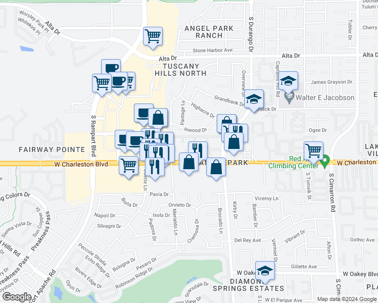 map of restaurants, bars, coffee shops, grocery stores, and more near 8600 West Charleston Boulevard in Las Vegas