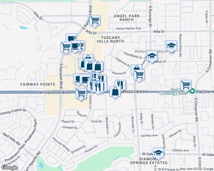 map of restaurants, bars, coffee shops, grocery stores, and more near 8600 West Charleston Boulevard in Las Vegas