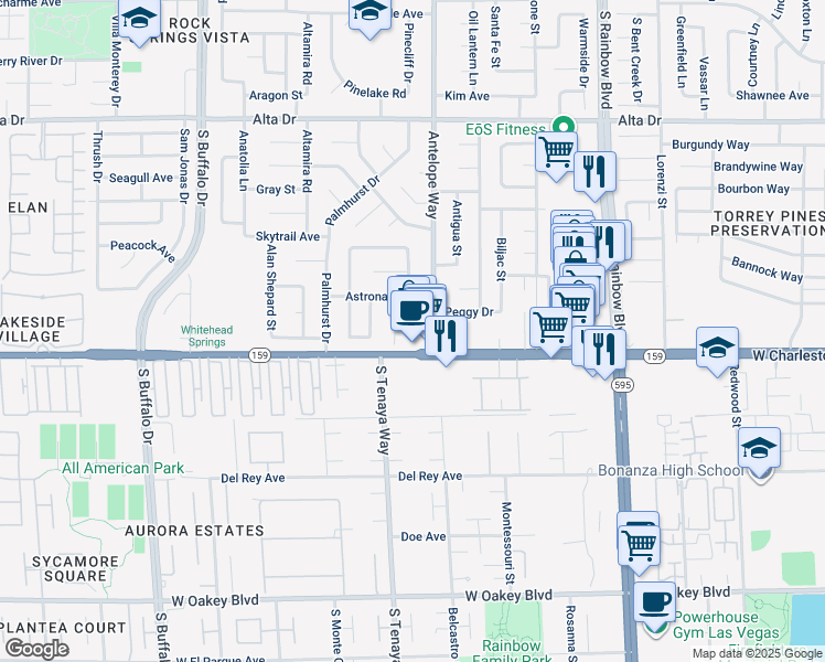 map of restaurants, bars, coffee shops, grocery stores, and more near 1004 Antelope Way in Las Vegas