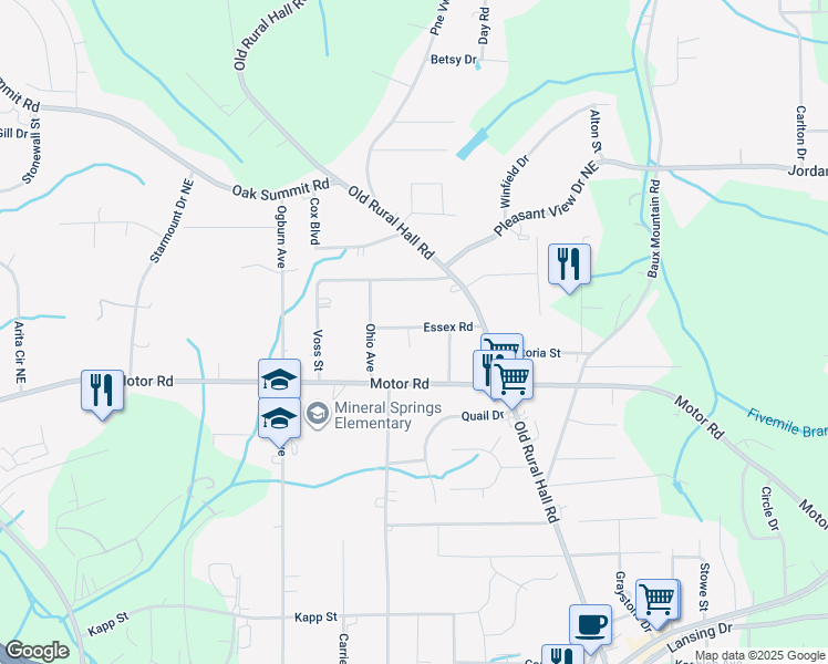 map of restaurants, bars, coffee shops, grocery stores, and more near 722 Essex Road in Winston-Salem