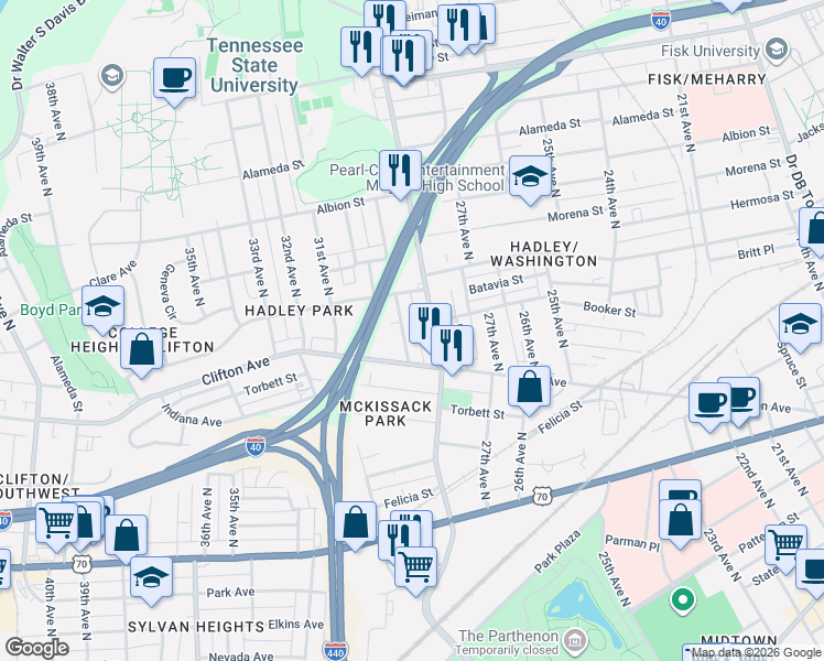 map of restaurants, bars, coffee shops, grocery stores, and more near 730 29th Avenue North in Nashville