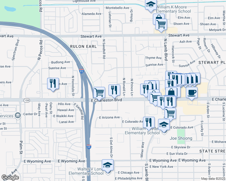 map of restaurants, bars, coffee shops, grocery stores, and more near 4020 East Butte Circle in Las Vegas