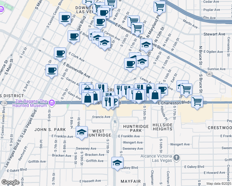 map of restaurants, bars, coffee shops, grocery stores, and more near 1109 East Bonneville Avenue in Las Vegas