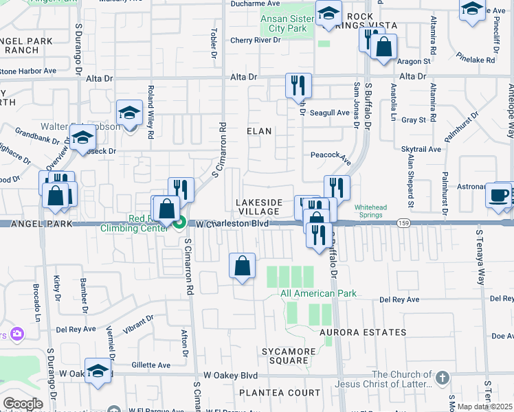 map of restaurants, bars, coffee shops, grocery stores, and more near 7911 Canoe Lane in Las Vegas