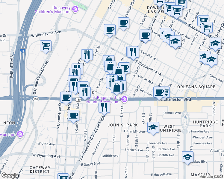 map of restaurants, bars, coffee shops, grocery stores, and more near 900 South Las Vegas Boulevard in Las Vegas