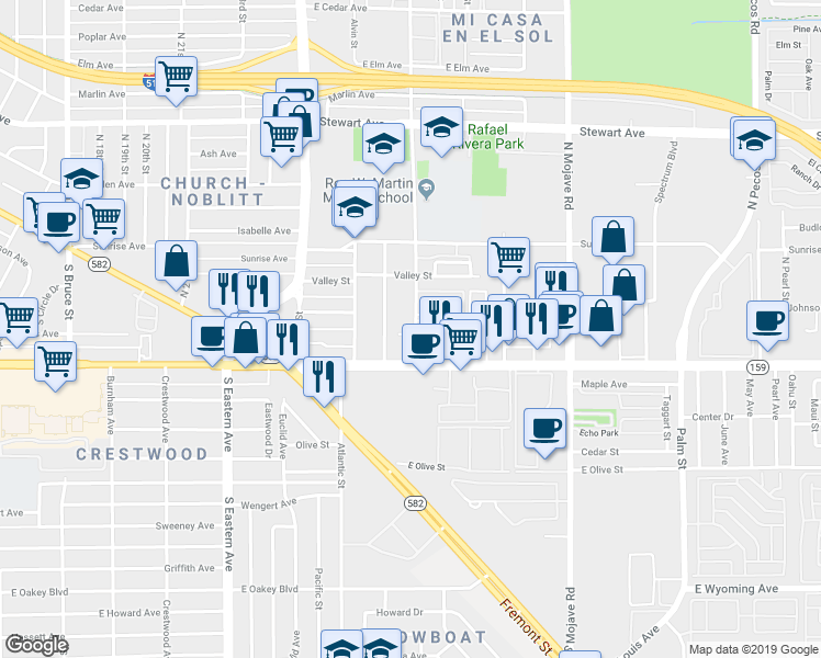 map of restaurants, bars, coffee shops, grocery stores, and more near 29 North 28th Street in Las Vegas