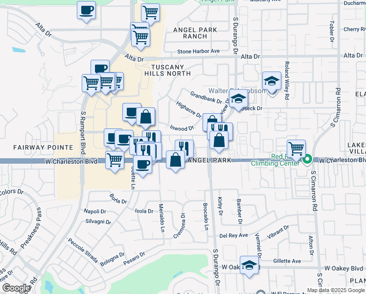 map of restaurants, bars, coffee shops, grocery stores, and more near 8600 West Charleston Boulevard in Las Vegas