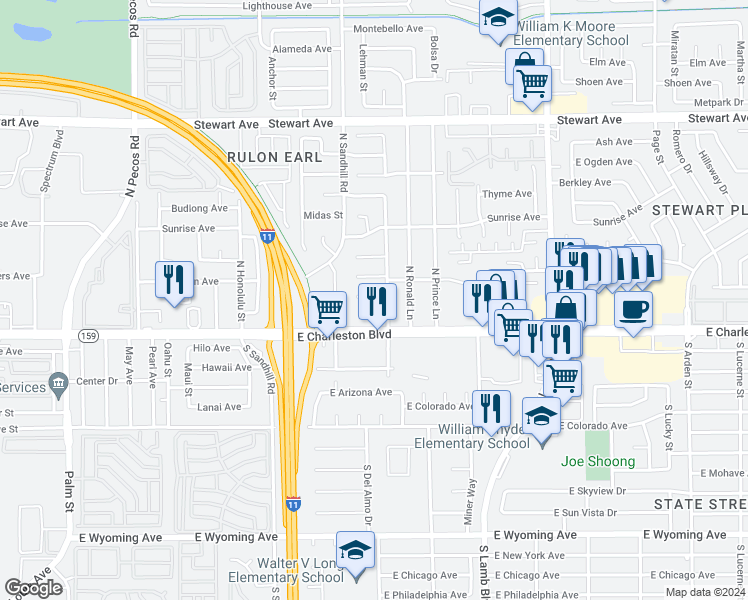 map of restaurants, bars, coffee shops, grocery stores, and more near 4020 East Butte Circle in Las Vegas