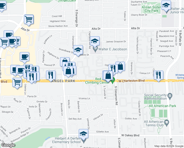 map of restaurants, bars, coffee shops, grocery stores, and more near 8400 West Charleston Boulevard in Las Vegas