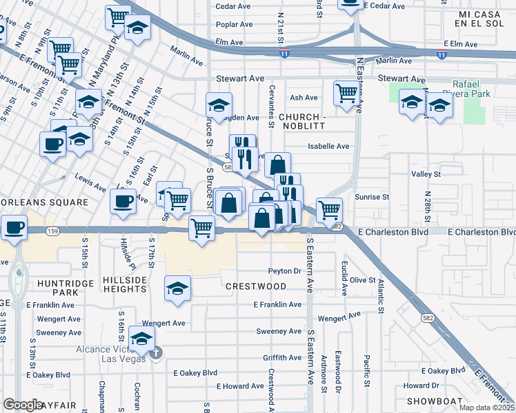 map of restaurants, bars, coffee shops, grocery stores, and more near 1998 Lewis Avenue in Las Vegas