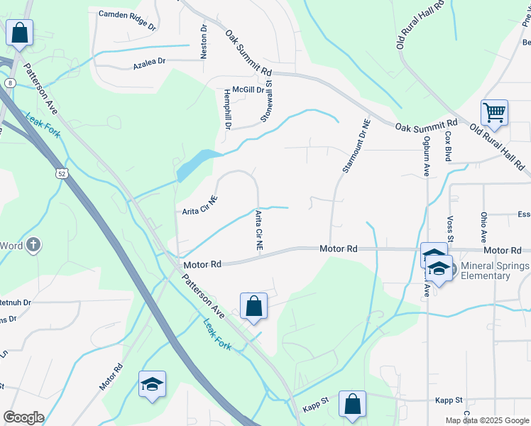 map of restaurants, bars, coffee shops, grocery stores, and more near 10 Arita Circle Northeast in Winston-Salem