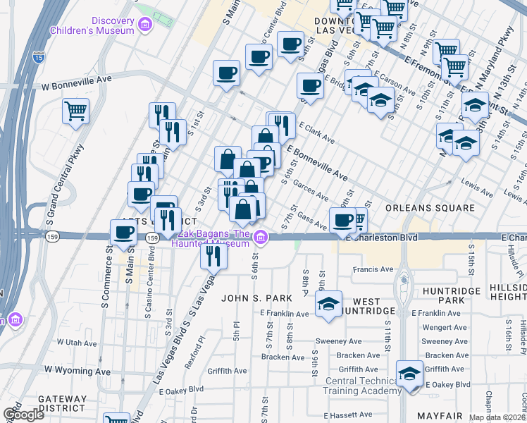 map of restaurants, bars, coffee shops, grocery stores, and more near 801 South Las Vegas Boulevard in Las Vegas