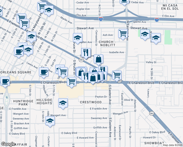 map of restaurants, bars, coffee shops, grocery stores, and more near 1998 Lewis Avenue in Las Vegas