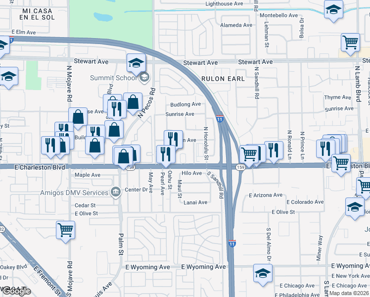 map of restaurants, bars, coffee shops, grocery stores, and more near 25 Gold Bar Court in Las Vegas