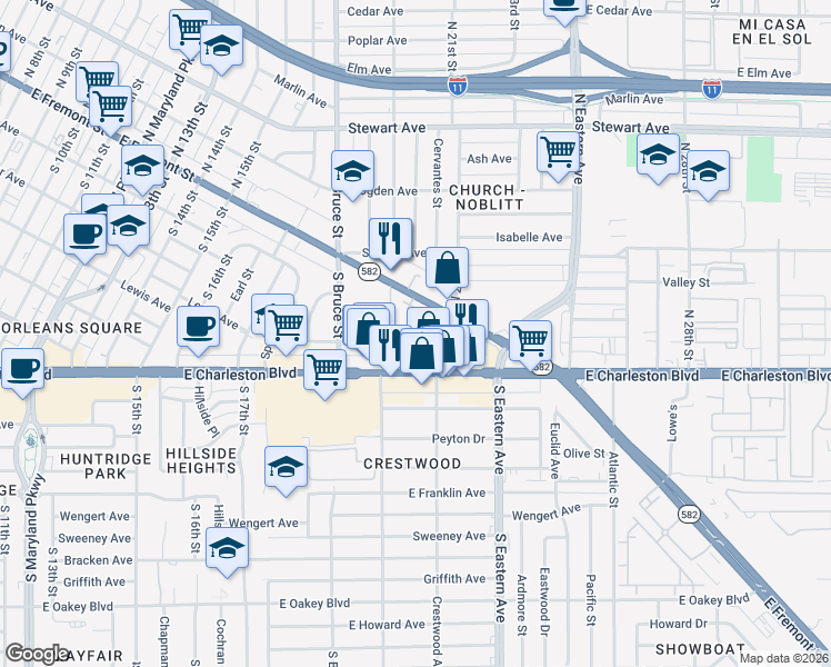 map of restaurants, bars, coffee shops, grocery stores, and more near 2002 Yaupon Avenue in Las Vegas