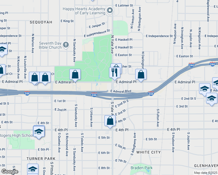 map of restaurants, bars, coffee shops, grocery stores, and more near in Tulsa