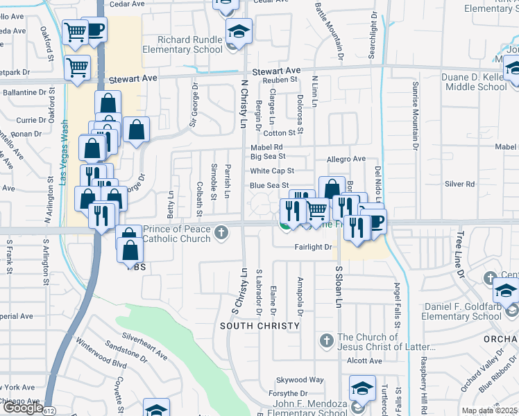 map of restaurants, bars, coffee shops, grocery stores, and more near 5521 Orchard Lane in Las Vegas