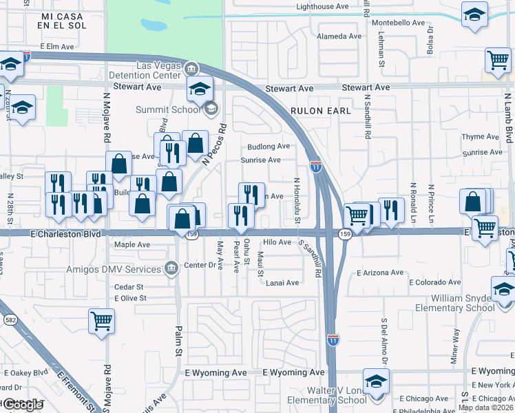 map of restaurants, bars, coffee shops, grocery stores, and more near 24 Gold Bar Court in Las Vegas