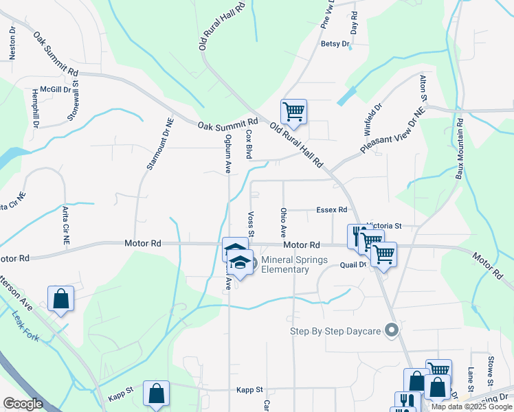 map of restaurants, bars, coffee shops, grocery stores, and more near 5008 Voss Street in Winston-Salem