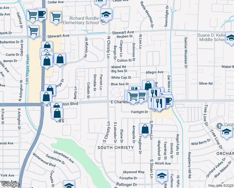 map of restaurants, bars, coffee shops, grocery stores, and more near 5589 Orchard Lane in Las Vegas