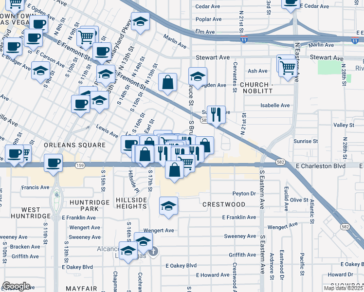 map of restaurants, bars, coffee shops, grocery stores, and more near 220 South Circle Drive in Las Vegas