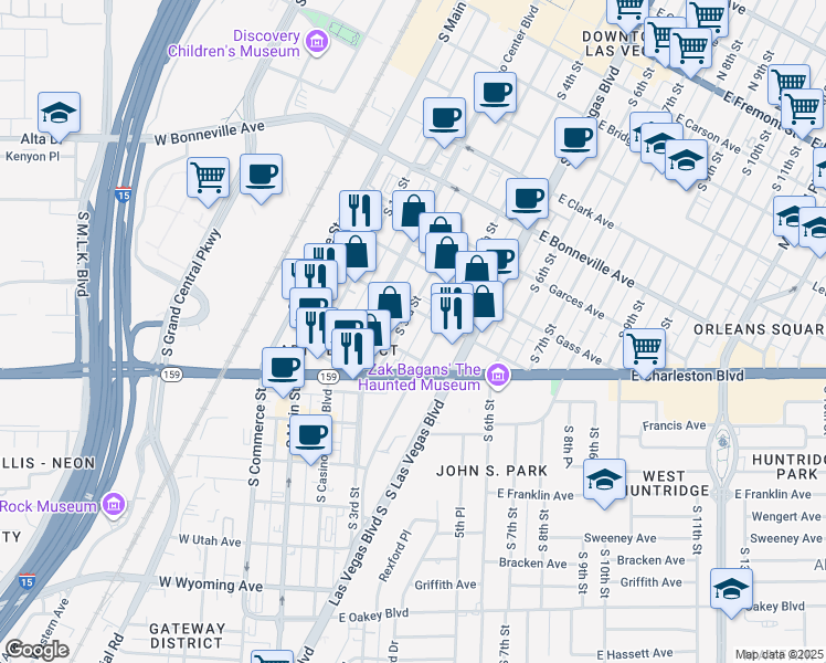 map of restaurants, bars, coffee shops, grocery stores, and more near 909 South 3rd Street in Las Vegas
