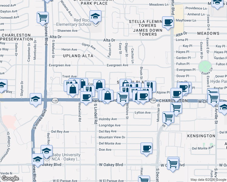 map of restaurants, bars, coffee shops, grocery stores, and more near 1008 Mohawk Street in Las Vegas