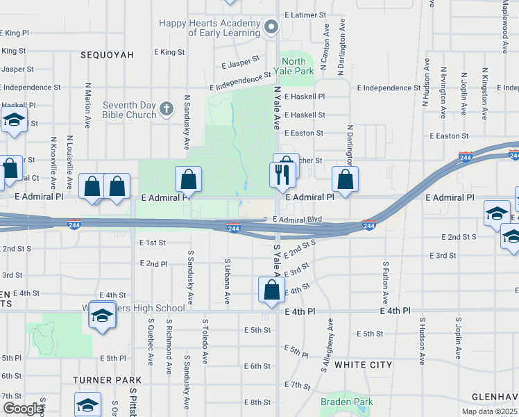 map of restaurants, bars, coffee shops, grocery stores, and more near in Tulsa