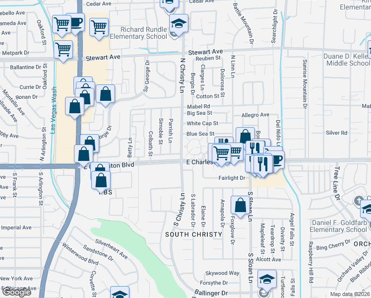 map of restaurants, bars, coffee shops, grocery stores, and more near 5545 Orchard Lane in Las Vegas
