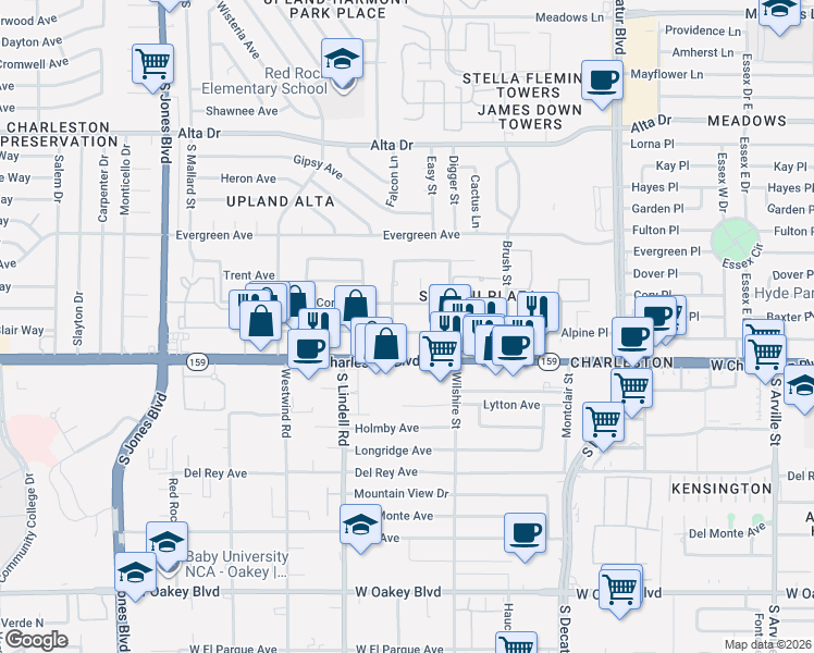 map of restaurants, bars, coffee shops, grocery stores, and more near 1008 Mohawk Street in Las Vegas