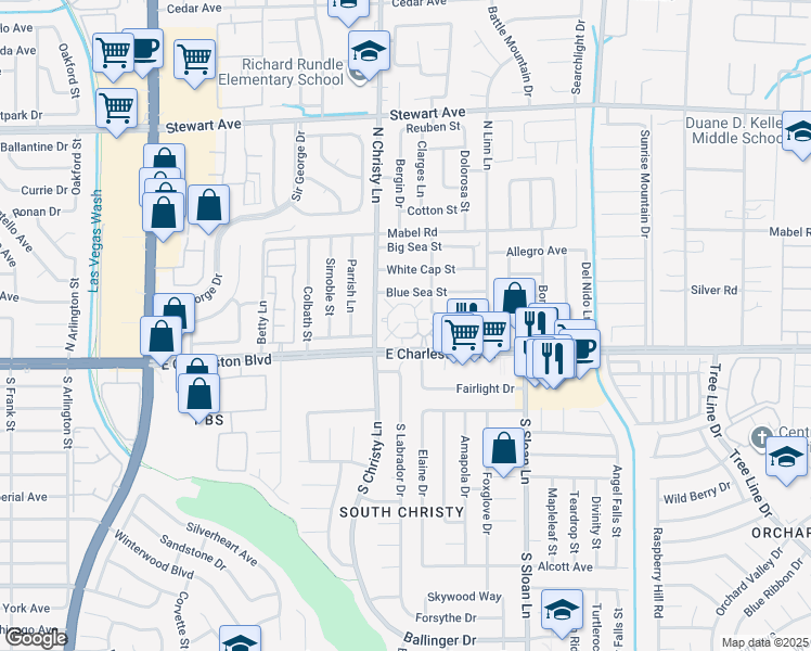 map of restaurants, bars, coffee shops, grocery stores, and more near 5600 Orchard Lane in Las Vegas