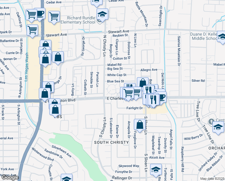 map of restaurants, bars, coffee shops, grocery stores, and more near 5589 Orchard Lane in Las Vegas
