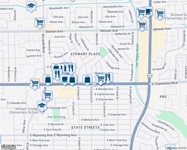 map of restaurants, bars, coffee shops, grocery stores, and more near 4709 Mahogany Drive in Las Vegas