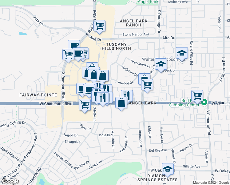 map of restaurants, bars, coffee shops, grocery stores, and more near 8600 West Charleston Boulevard in Las Vegas