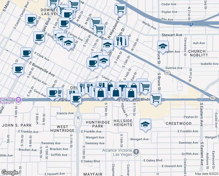 map of restaurants, bars, coffee shops, grocery stores, and more near 1416 Cholla Way in Las Vegas