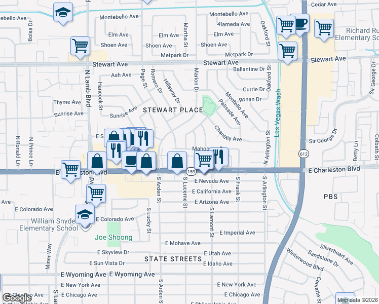map of restaurants, bars, coffee shops, grocery stores, and more near 4709 Mahogany Drive in Las Vegas
