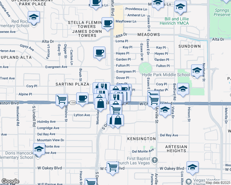 map of restaurants, bars, coffee shops, grocery stores, and more near 920 Appian Way in Las Vegas