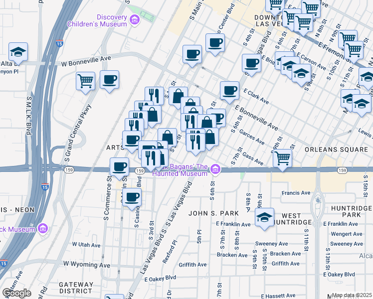 map of restaurants, bars, coffee shops, grocery stores, and more near 909 South 3rd Street in Las Vegas