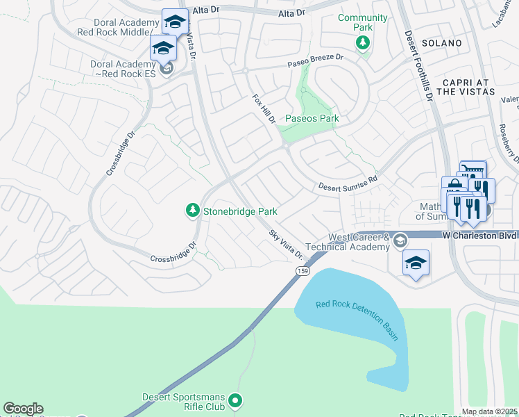 map of restaurants, bars, coffee shops, grocery stores, and more near 12253 Bluebird Canyon Place in Las Vegas