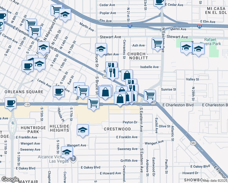 map of restaurants, bars, coffee shops, grocery stores, and more near 2002 Yaupon Avenue in Las Vegas