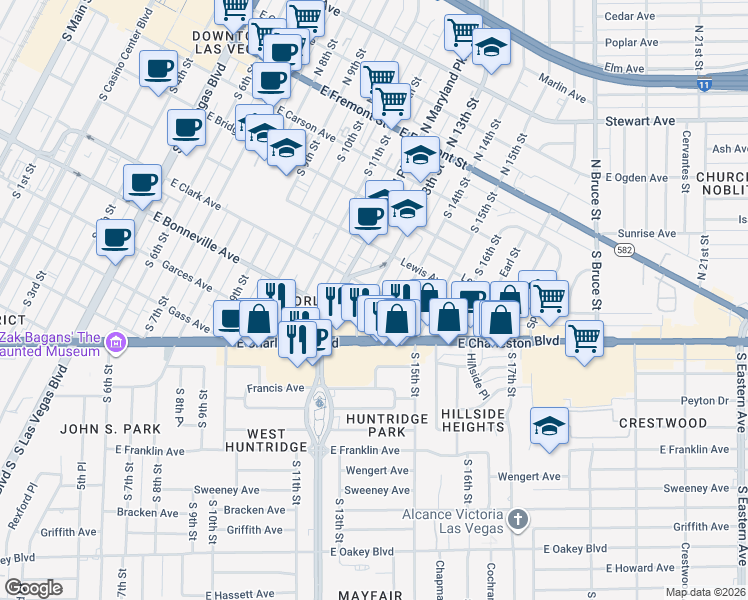 map of restaurants, bars, coffee shops, grocery stores, and more near 1315 East Clark Avenue in Las Vegas