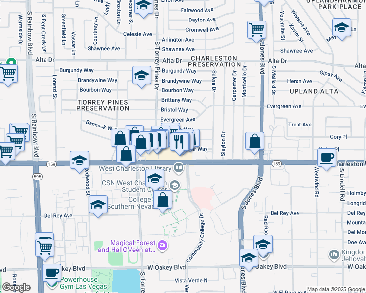 map of restaurants, bars, coffee shops, grocery stores, and more near 6310 West Charleston Boulevard in Las Vegas