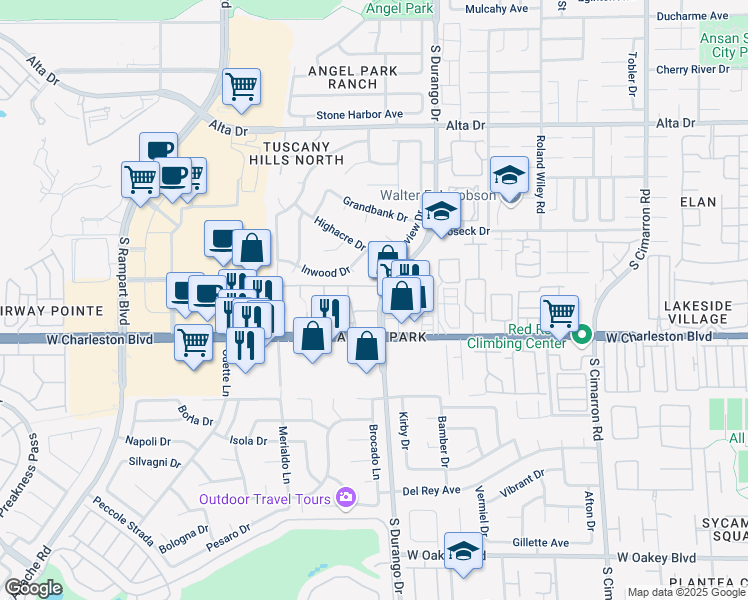 map of restaurants, bars, coffee shops, grocery stores, and more near 8600 West Charleston Boulevard in Las Vegas