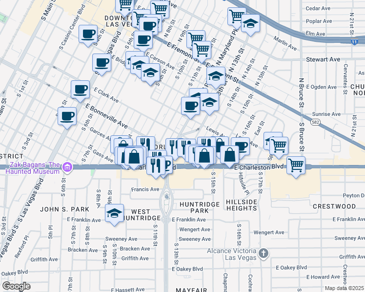 map of restaurants, bars, coffee shops, grocery stores, and more near in Las Vegas