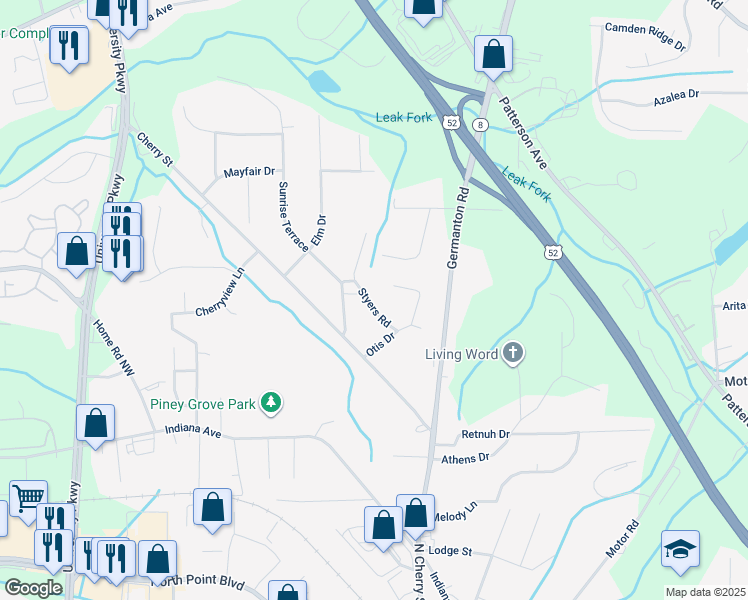 map of restaurants, bars, coffee shops, grocery stores, and more near 239 Styers Road in Winston-Salem