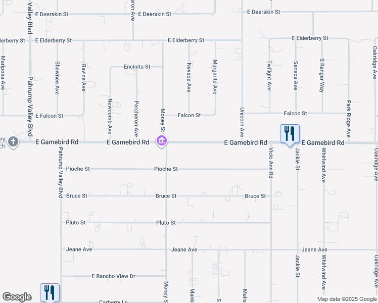 map of restaurants, bars, coffee shops, grocery stores, and more near 1641 East Gamebird Road in Pahrump