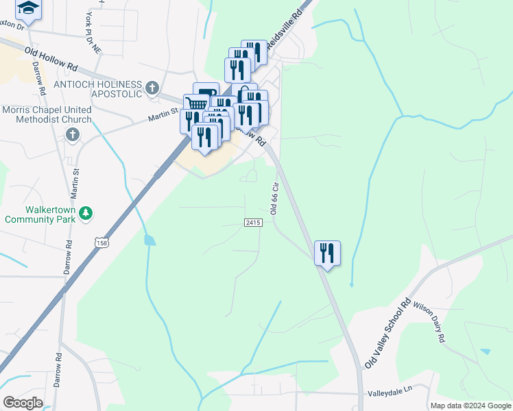 map of restaurants, bars, coffee shops, grocery stores, and more near 4981 George West Road in Kernersville