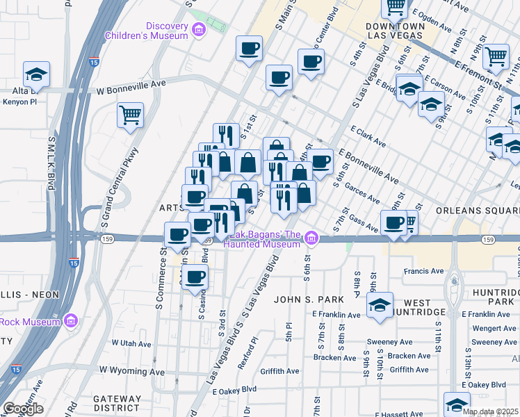 map of restaurants, bars, coffee shops, grocery stores, and more near 909 South 3rd Street in Las Vegas