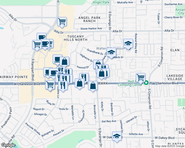 map of restaurants, bars, coffee shops, grocery stores, and more near 8600 West Charleston Boulevard in Las Vegas
