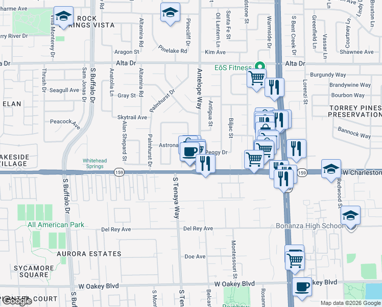 map of restaurants, bars, coffee shops, grocery stores, and more near 1013 Neil Armstrong Circle in Las Vegas